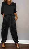 Women's Smooth Satin Half-sleeved Top and Pant Two-piece Suit