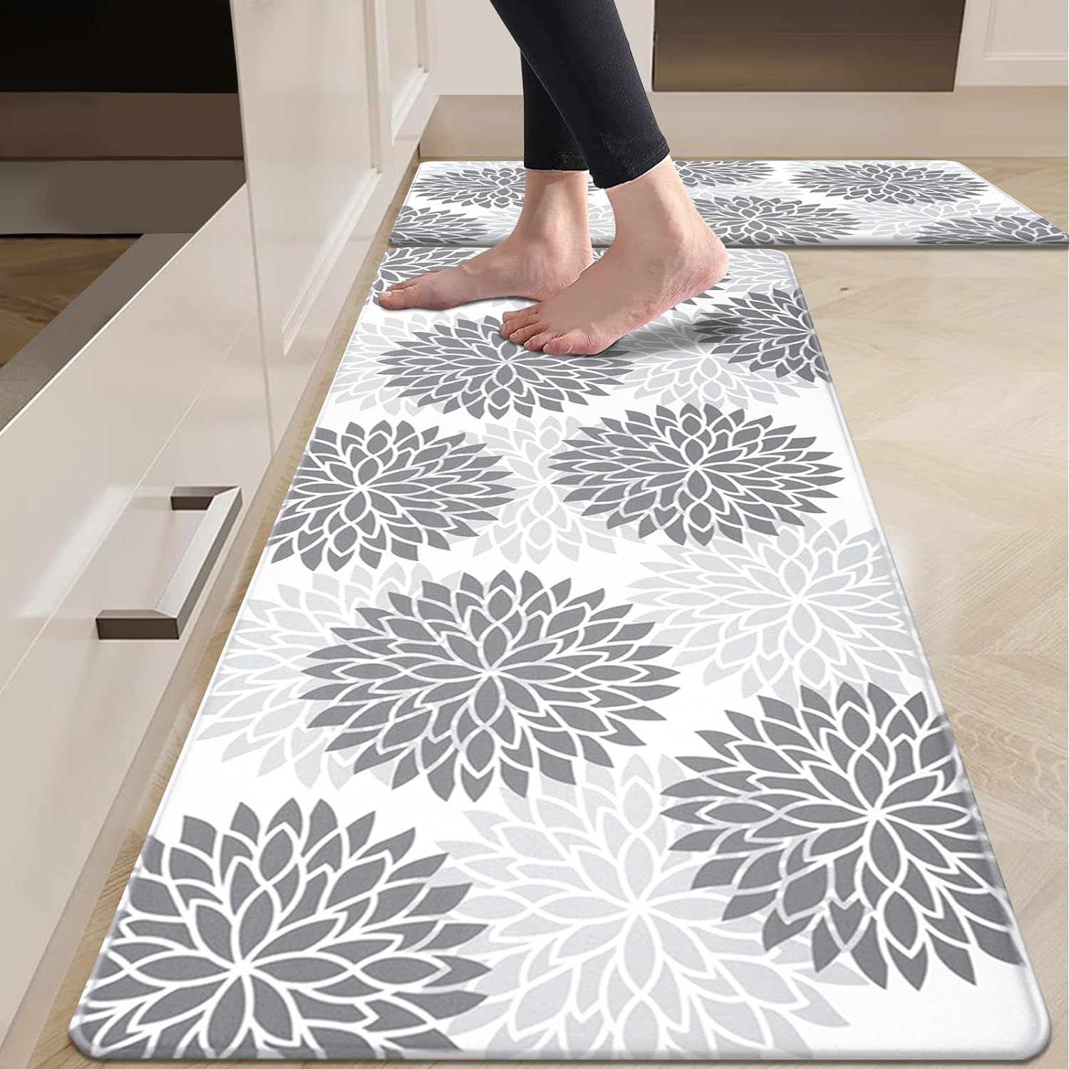 HEBE Anti Fatigue Kitchen Rug Sets 2 Piece Non Slip Kitchen Mats for Floor Cushioned Kitchen Rugs and Mats Waterproof Comfort Standing Mat Runner for Kitchen,Home Office,Sink,Laundry