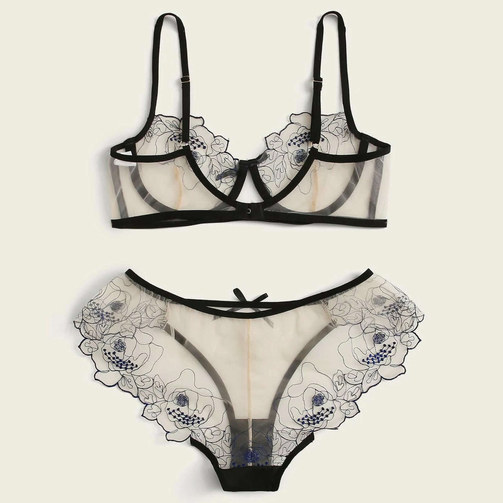 All Eyes On Me Embroidered Mesh Lingerie Set