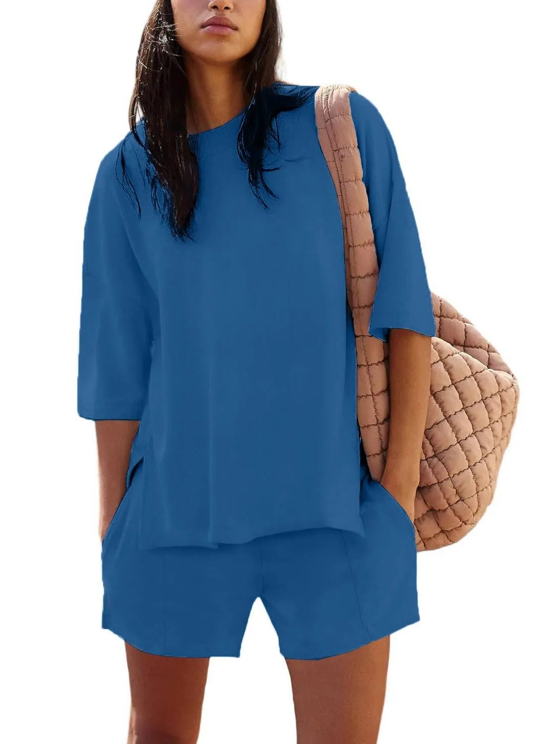 🔥Women's Casual Solid Color Suit with Slit Top and Shorts