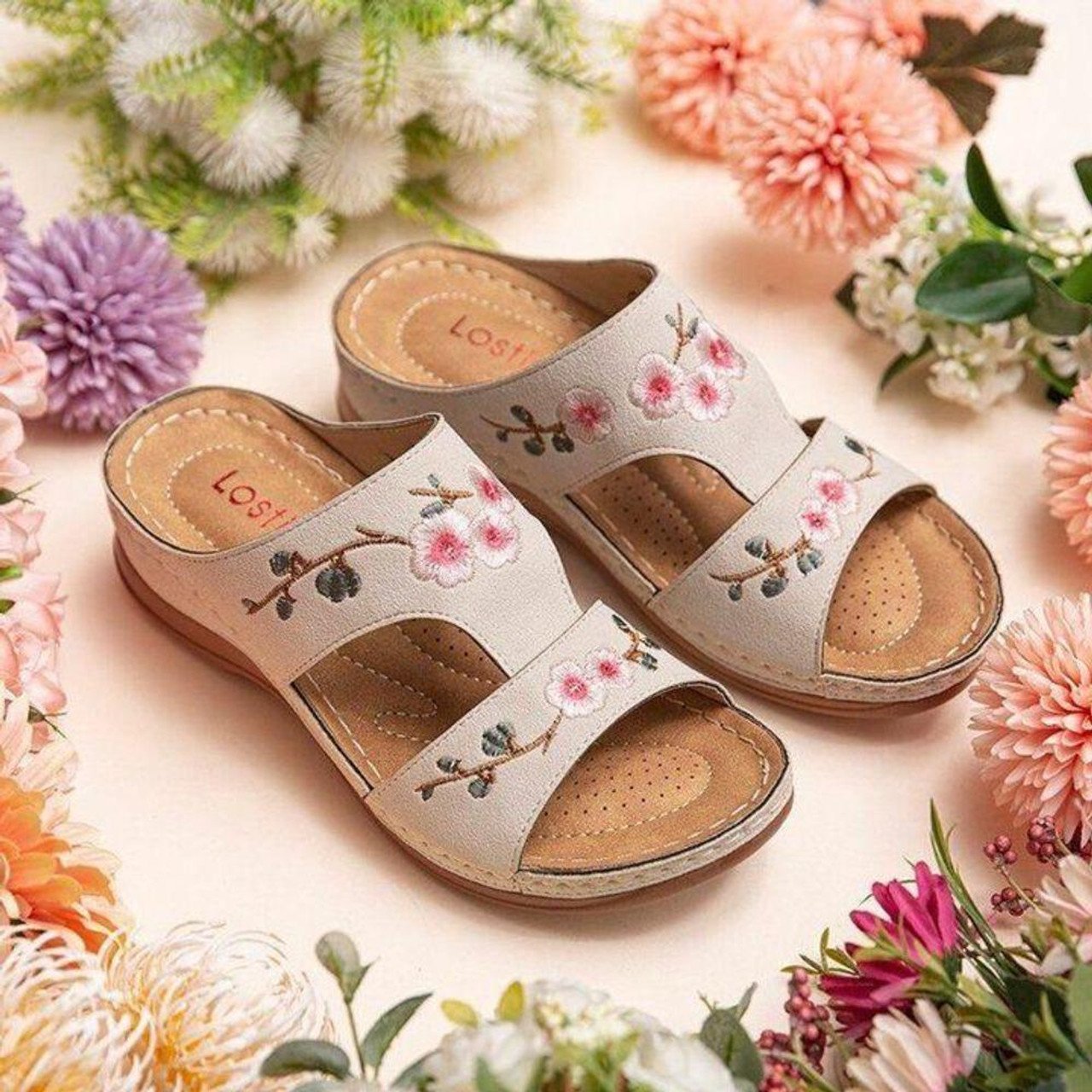 🎁LAST DAY 45% OFF🎁 Ortobloom Flower Embroidered Orthopedic Sandals