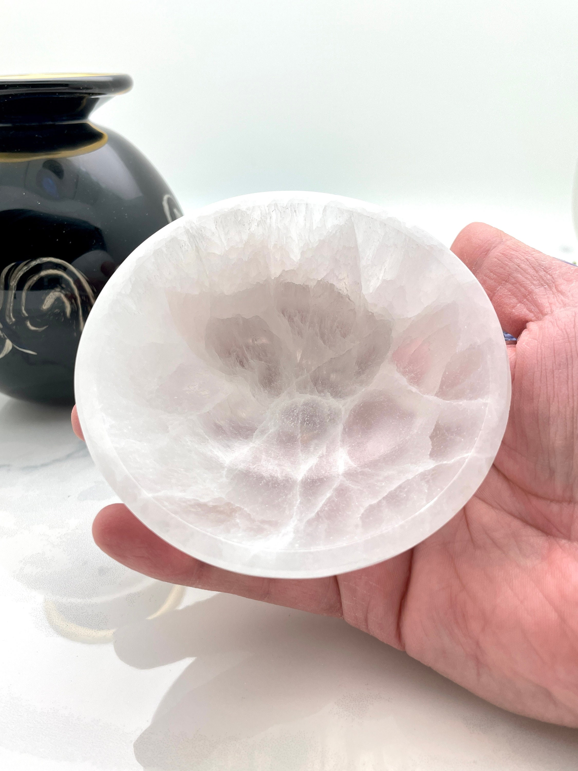 🔥Natural Moroccan White Selenite Hand-Carved Crystal Bowl