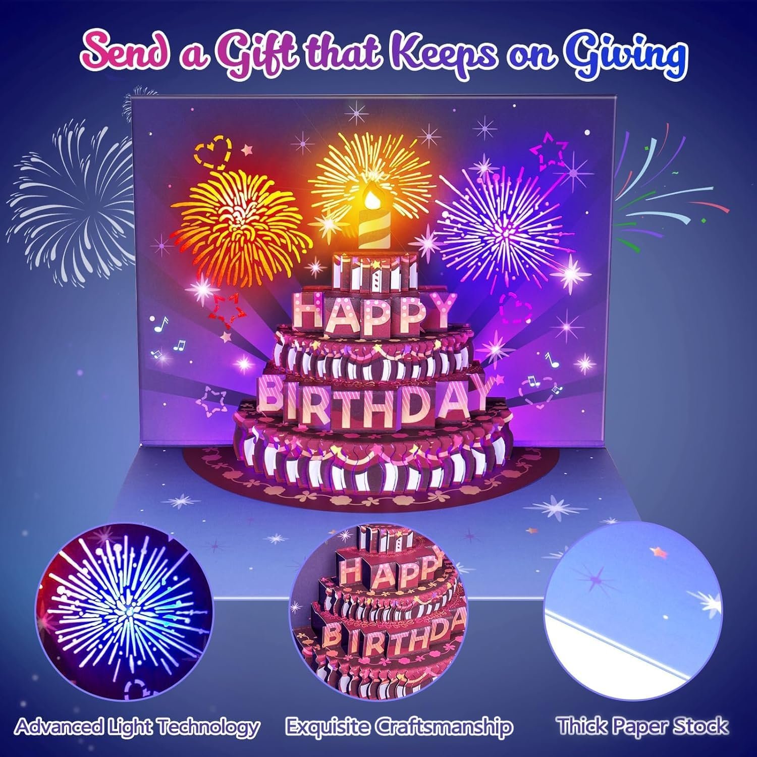🎂✨ Feuerwerk Pop Up Kuchen Licht und Musik Alles Gute zum Geburtstag Karte