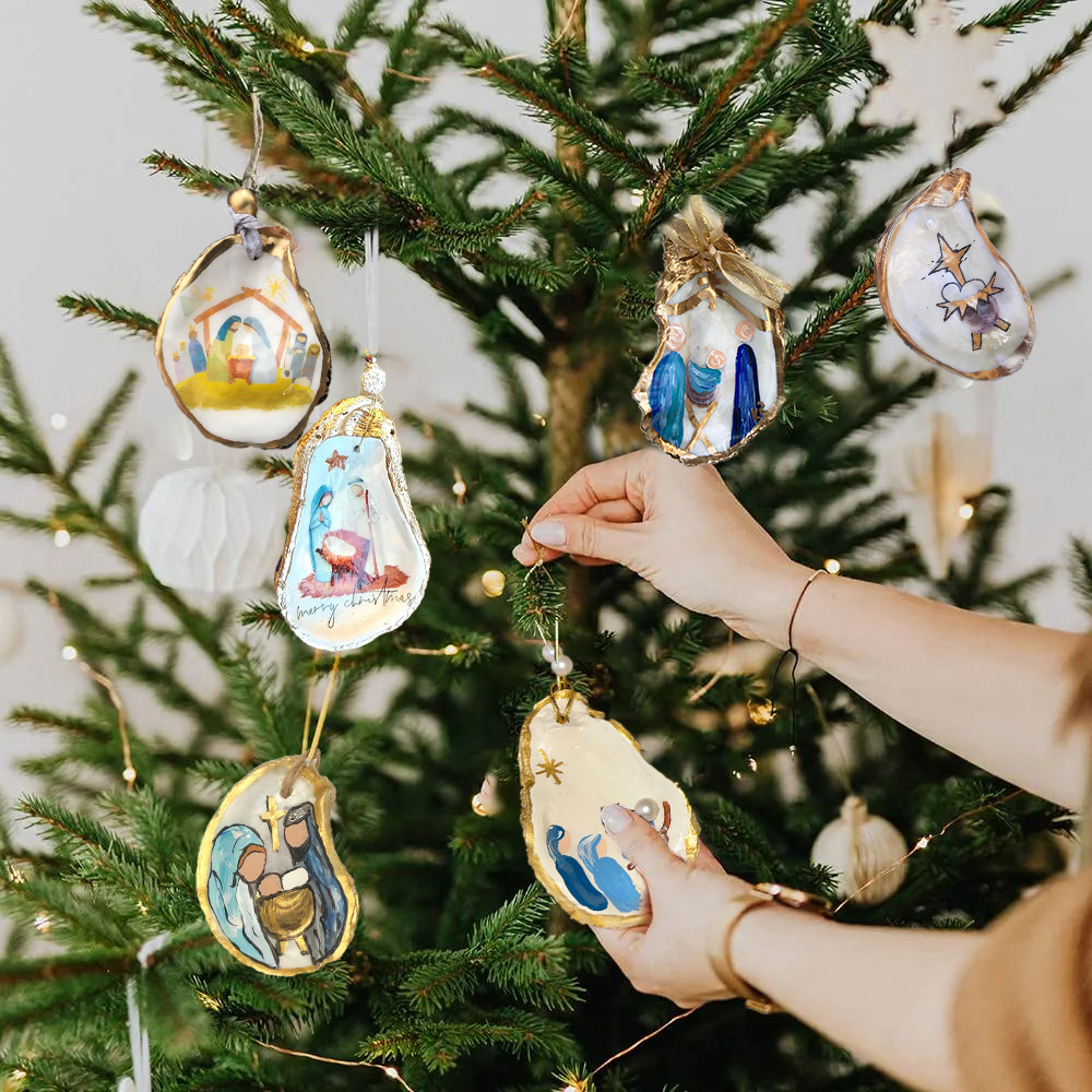 🎅2024 Christmas Gift--💙Handmade Oyster Shell Nativity Ornament