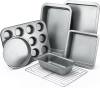 KITESSENSU Baking Pans Sets, Nonstick Bakeware Sets 7-Piece with Round/Square Cake Pan, Loaf Pan, Muffin Pan, Cookie Sheet, Roast Pan, Cooling Rack, Carbon Steel Bake Set