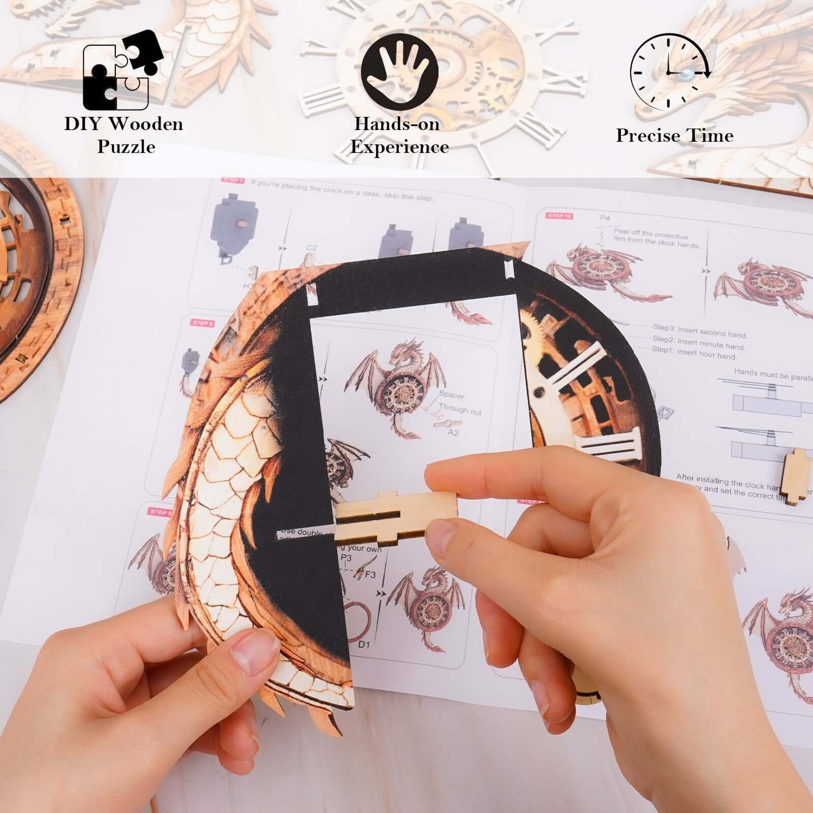 🔥Last Day 49% OFF - Ancient Dragon 3D Wooden Puzzle Clock DIY Craft Kit🐉