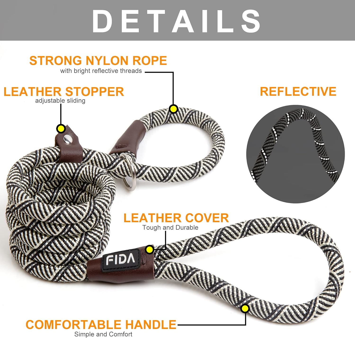 Fida Durable Slip Lead Dog Leash, 6 FT x 1/2