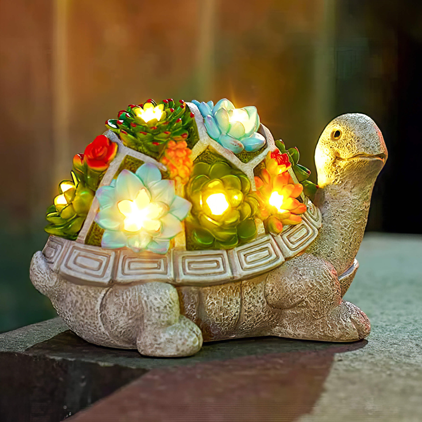 Richard DeVos Handmade Solar Garden Statue Turtle Figurine 7 LED Light ...