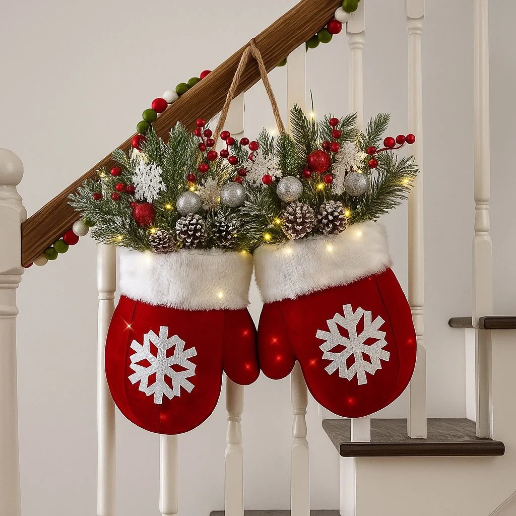 🎁TikTok Last Day Sale - 70% OFF🎉Twinkling Christmas Mitten Wreath with LED Lights
