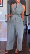 🔥60% OFF💃💎Own the Look, Save More!✨Women's Halter Neck Sleeveless Cotton and Linen Casual Suit