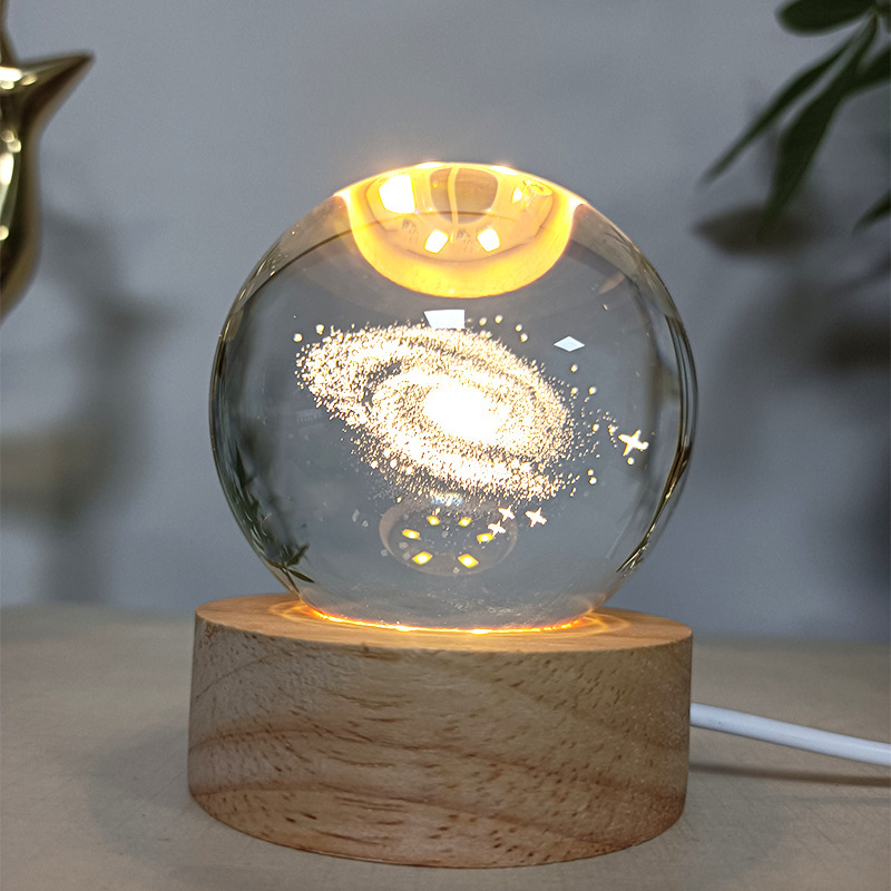 Solar System Ball Wooden Base Lamp
