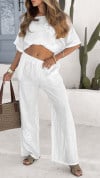 Women's Round Neck Short Sleeve Cotton and Linen Casual Suit