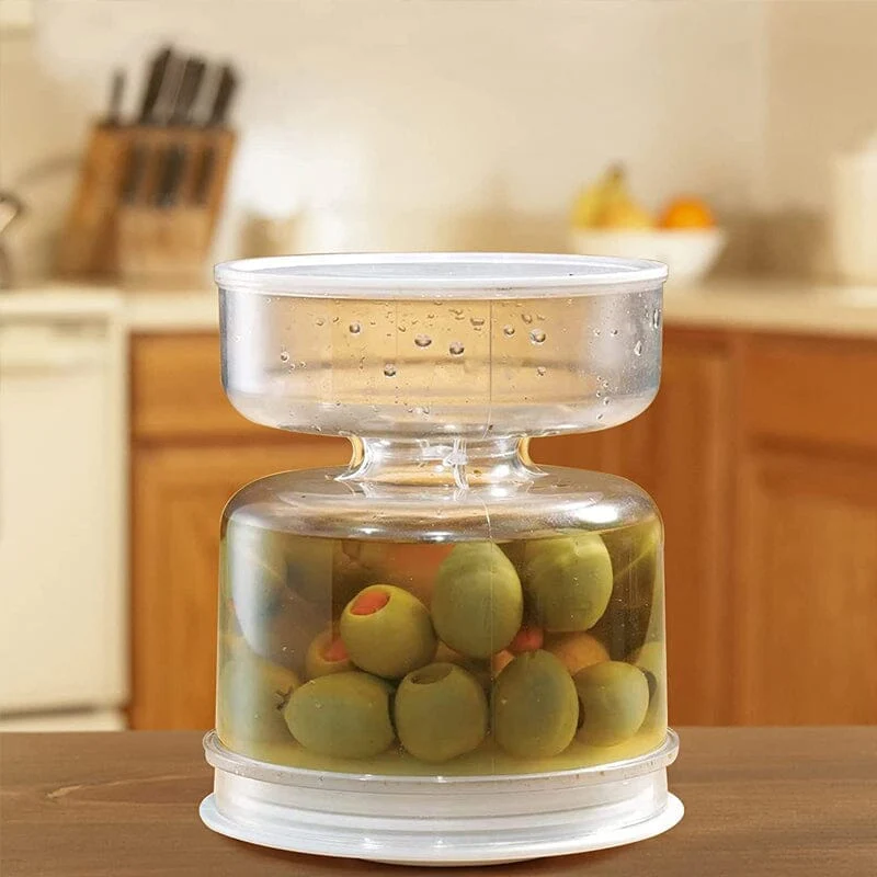 (🤞A good kitchen helper) Pickle and Olives Jar Container with Strainer ✔