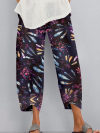 Women Loose Printed Colourful Elastic Waist Pocket Purple Pants