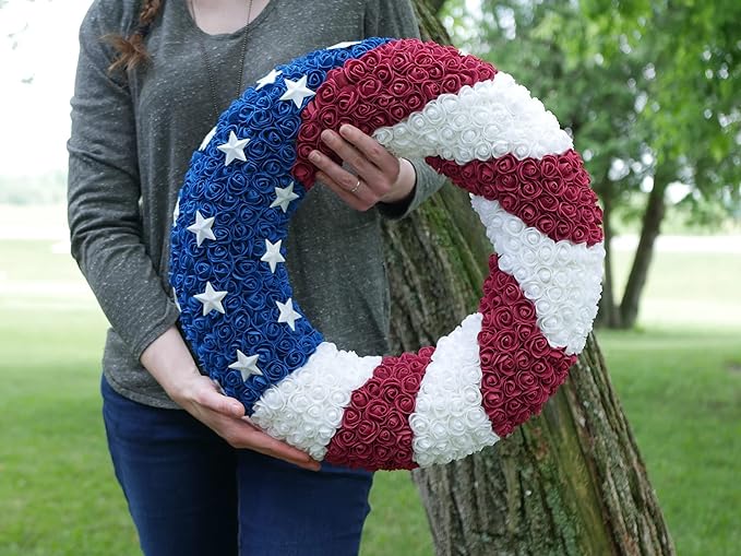 🔥Handmade Red White and Blue Roses Patriot Wreath