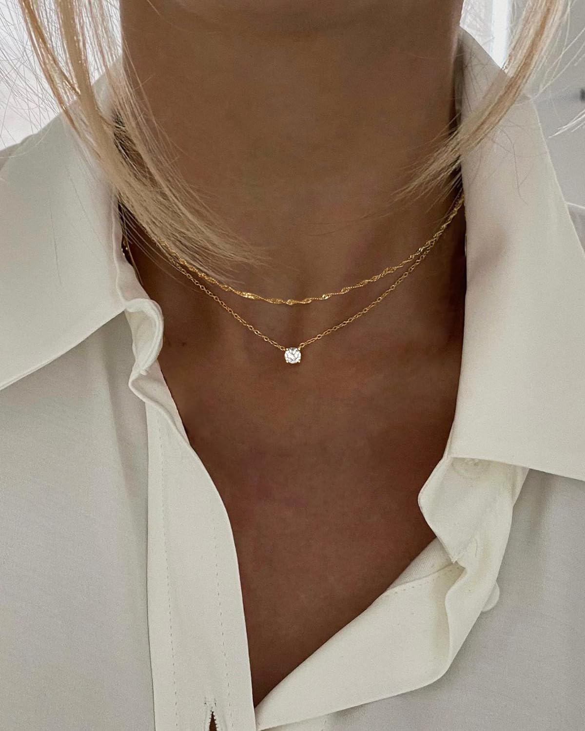 Tewiky Diamond Necklaces for Women, Dainty Gold Necklace 14k Gold Plated Long Lariat Necklace Simple Gold CZ Diamond Choker Necklaces for Women Trendy Gold Necklace Jewelry Gifts for Girls