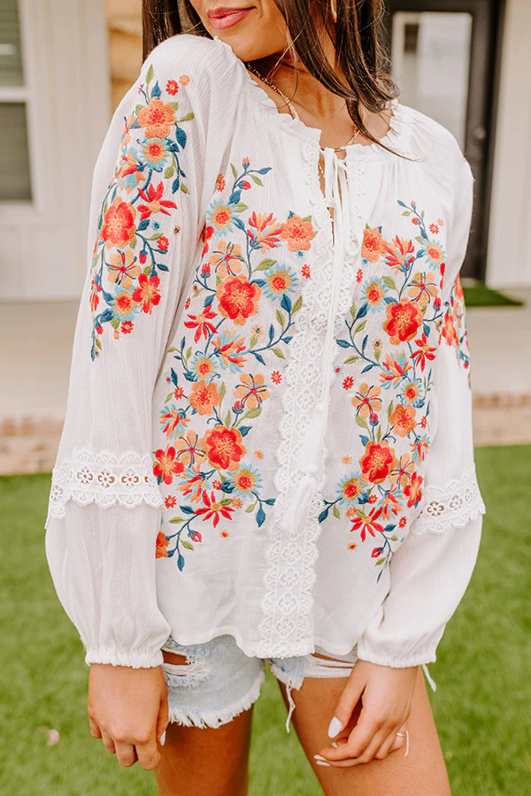 🔥The last day of sale 60% off - Boho floral embroidered tassel tie top