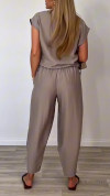 Ladies' U-neck Solid Color Casual Set