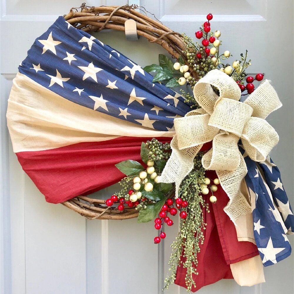 🏵100% Handmade Vintage American Flag Fallen Soldiers Memorial Rattan Wreath(𝐌𝐚𝐫𝐢𝐚𝐧𝐚 𝐒𝐦𝐢𝐭𝐡 𝐇𝐚𝐧𝐝𝐦𝐚𝐝𝐞®)