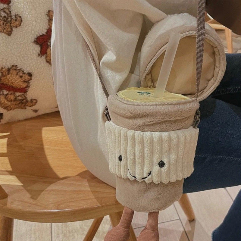 Coffee and milk tea portable crossbody plush bag