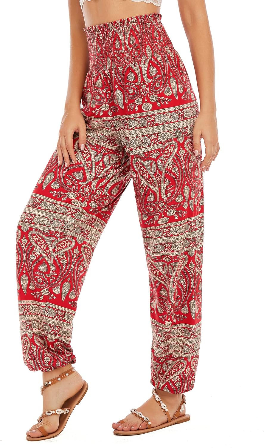 QIANXIZHAN Women's Harem Pants, High Waist Yoga Boho Trousers with Pockets