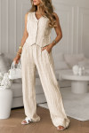 Ladies' V-neck Irregular Top and Pants Casual Suit
