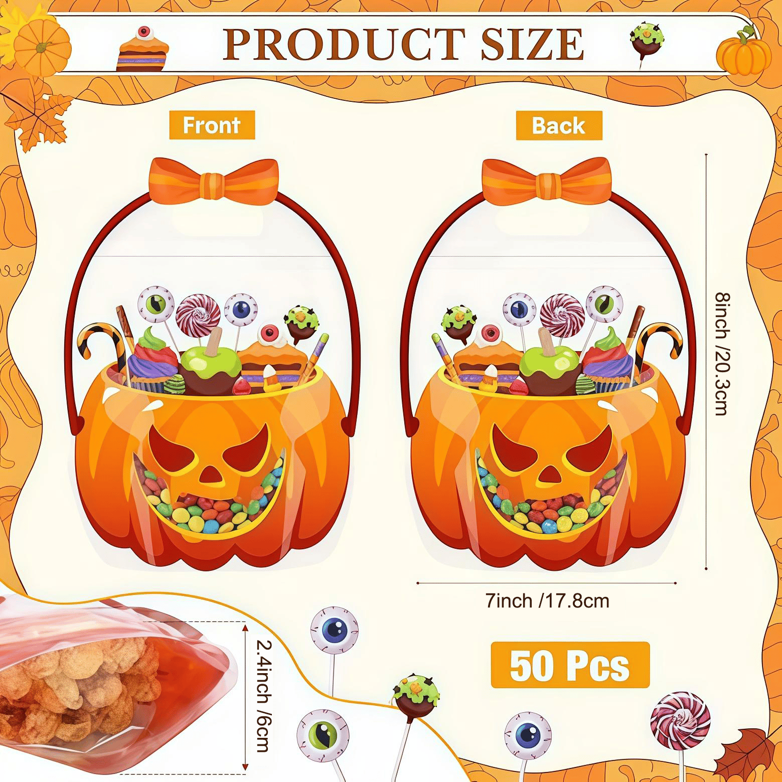 🍂TikTok Fall Mega Sale - 70% OFF🎉Halloween Favor Bags Transparent Pumpkin Sealed Pouches🍬