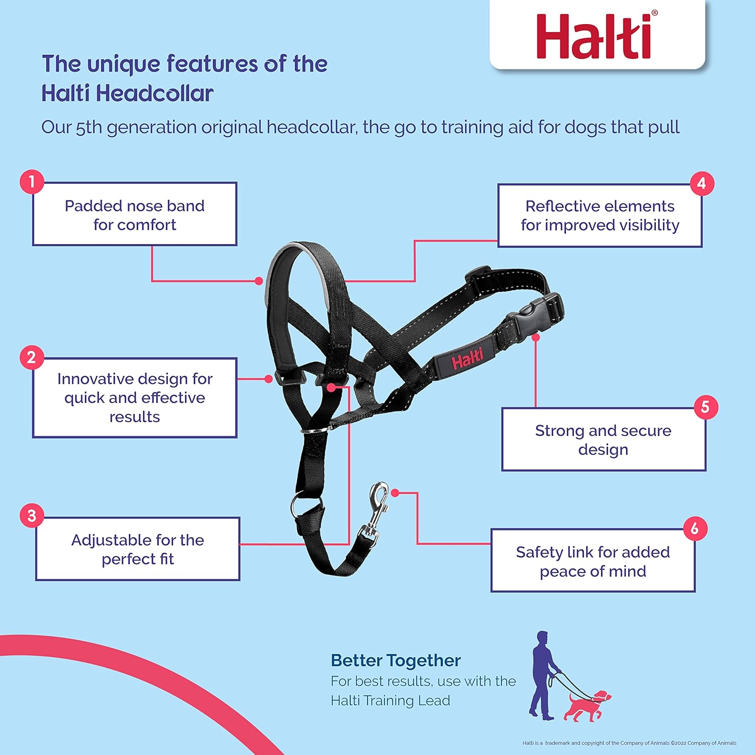 HALTI Headcollar - To Stop Your Dog Pulling on the Leash. Adjustable, Reflective and Lightweight, with Padded Nose Band. Dog Training Anti-Pull Collar for Medium Dogs (Size 3, Red)