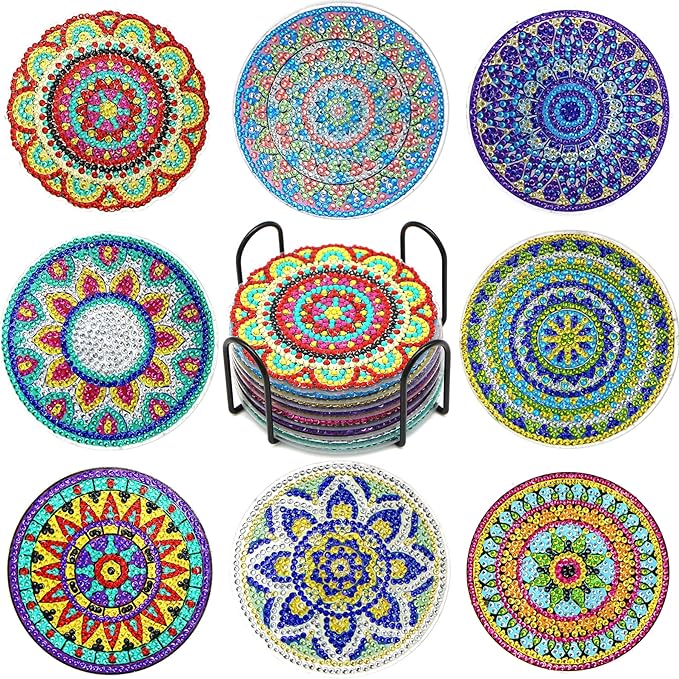 (🔥CHRISTMAS SALE - 50% OFF) Diamond Crafts Coasters Diamond Painting Coasters (8 PCS)