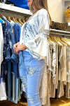 Women's Casual Abstract Lotus Print Flared Sleeve Top
