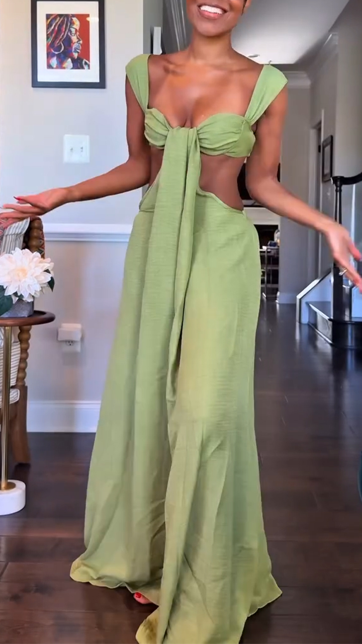 Women's Sleeveless Double Shoulder Tube Top Hollow Casual Jumpsuit