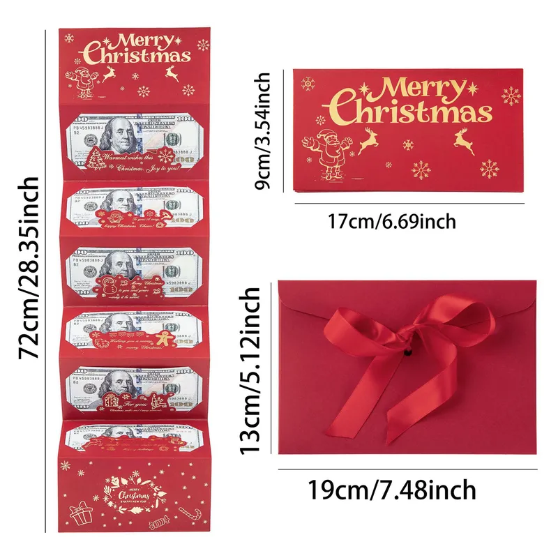 🎁💗Kreativer DIY Faltbarer Weihnachtsmann-Dollar 6 Schlitz Goldfolie Roter Umschlag Weihnachtsmotiv Papiergeldhalter
