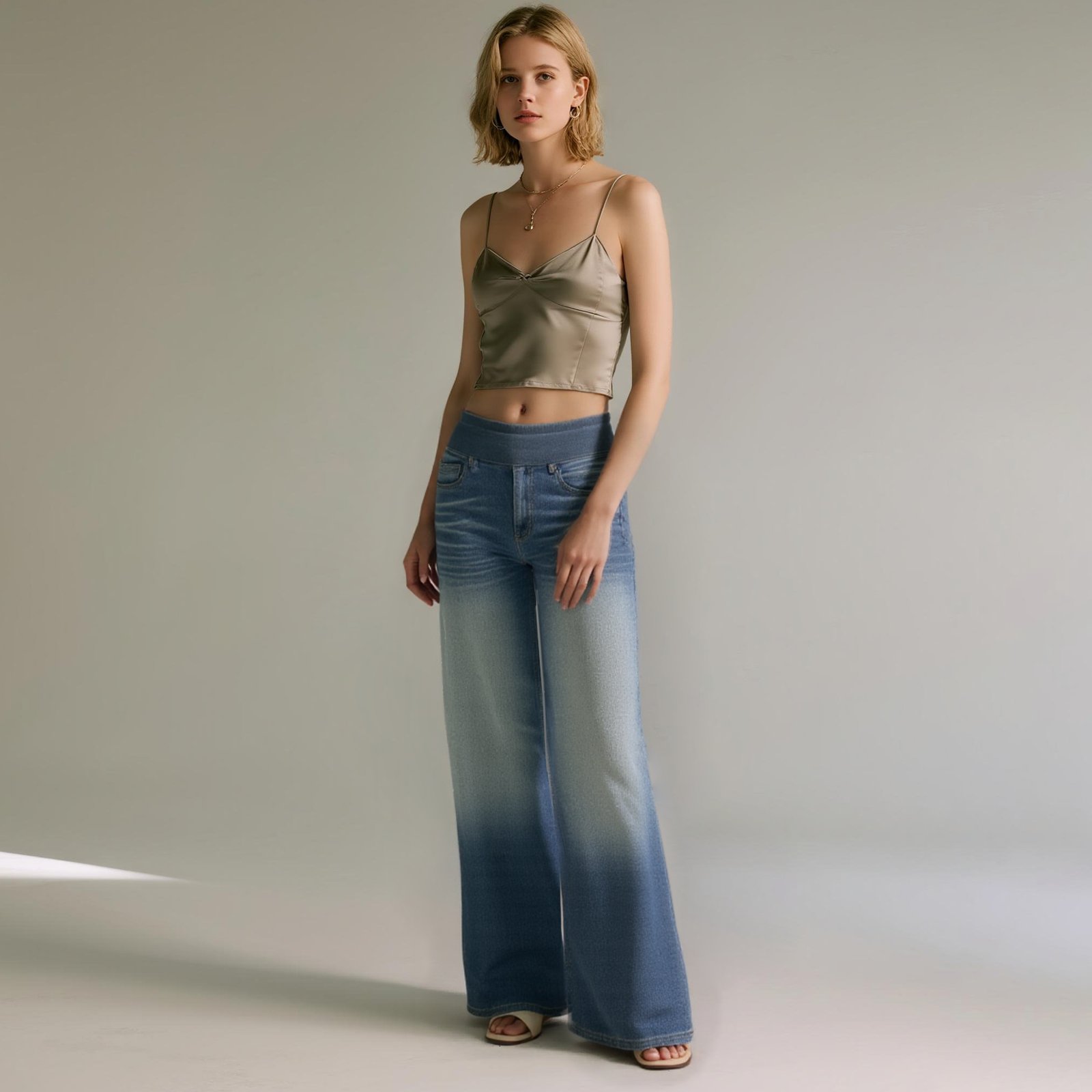 Damen Hochtaillierte, Gewaschene, Weite Baggy-Strickjeans mit Stretch und Mehreren Taschen – Bequeme Freizeit-Denim💥Kostenloser Versand
