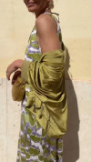 Women's Round Neck Zipper Cardigan + Printed Dress Casual Suit