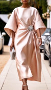 Women's Round Neck Satin Pleated Elegant Dress