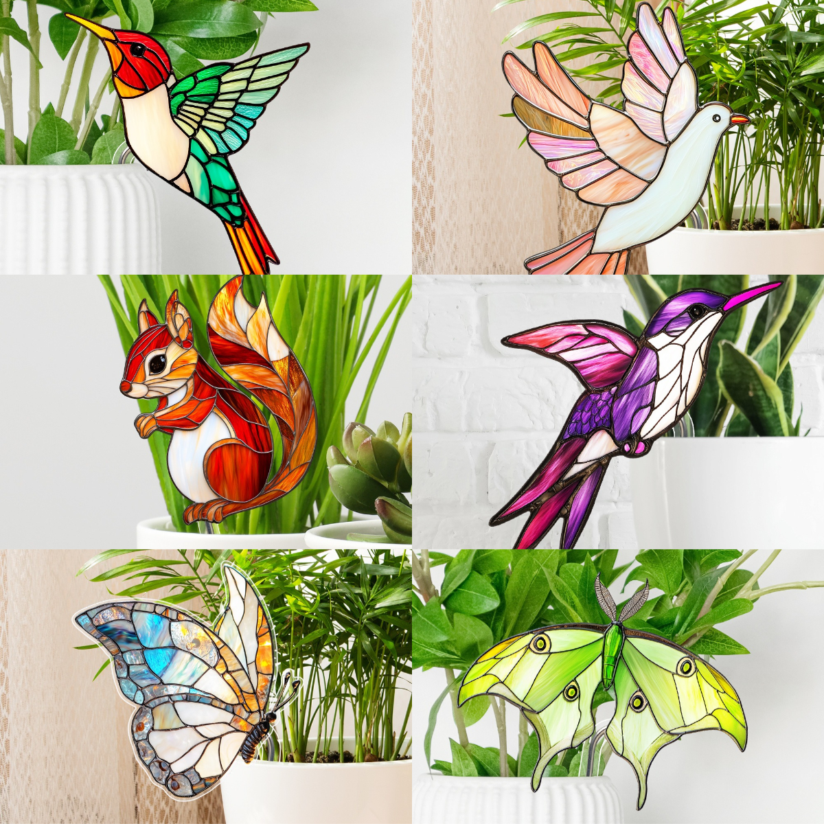🎖️Stained glass hummingbird plant pot decorative bird shaped sun catcher beautiful handmade gift,💕 add charm to plants and windows