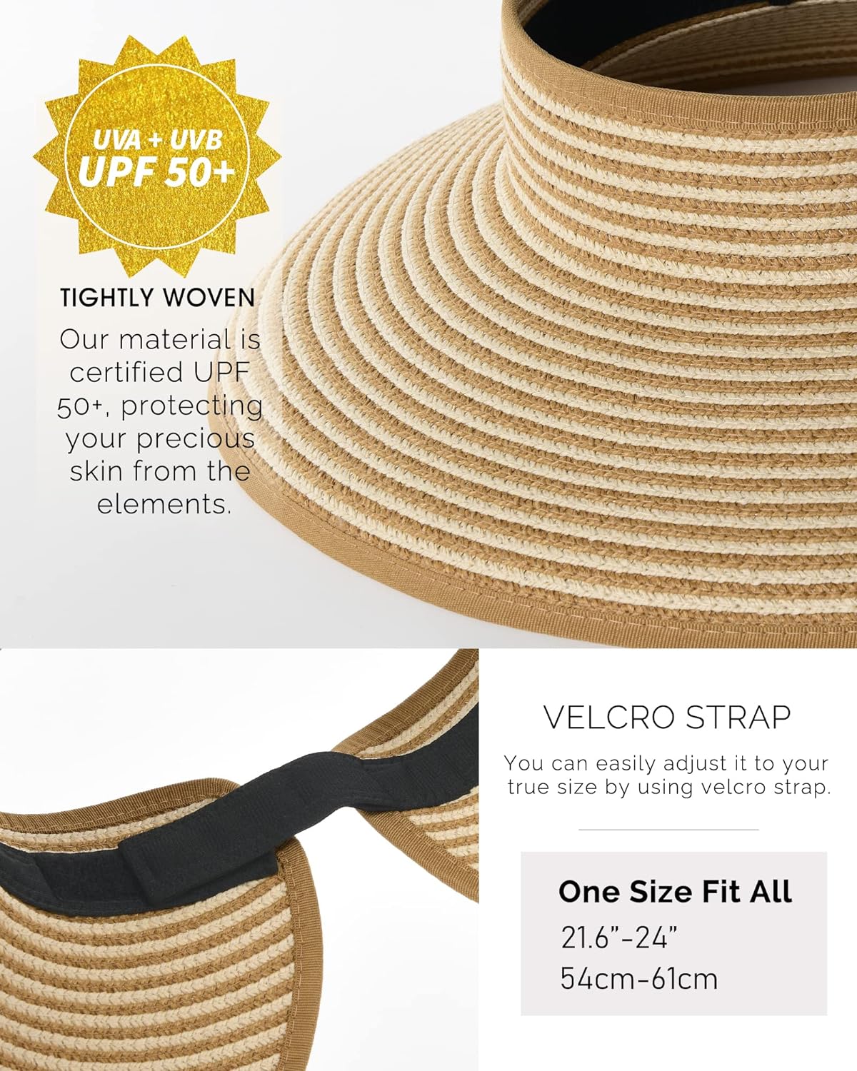 FURTALK Sun Visor Hats for Women Wide Brim Straw Roll-Up Ponytail Summer Beach Hat UV UPF Packable Foldable Travel