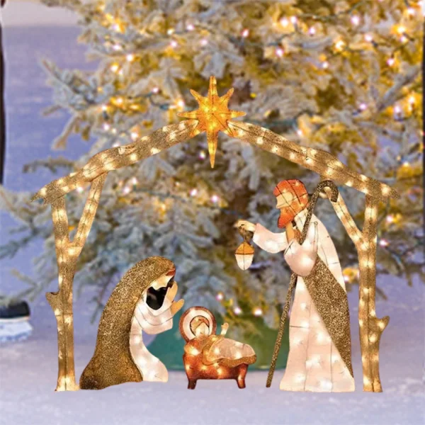 Warm White LED Holy Family Yard Decoration