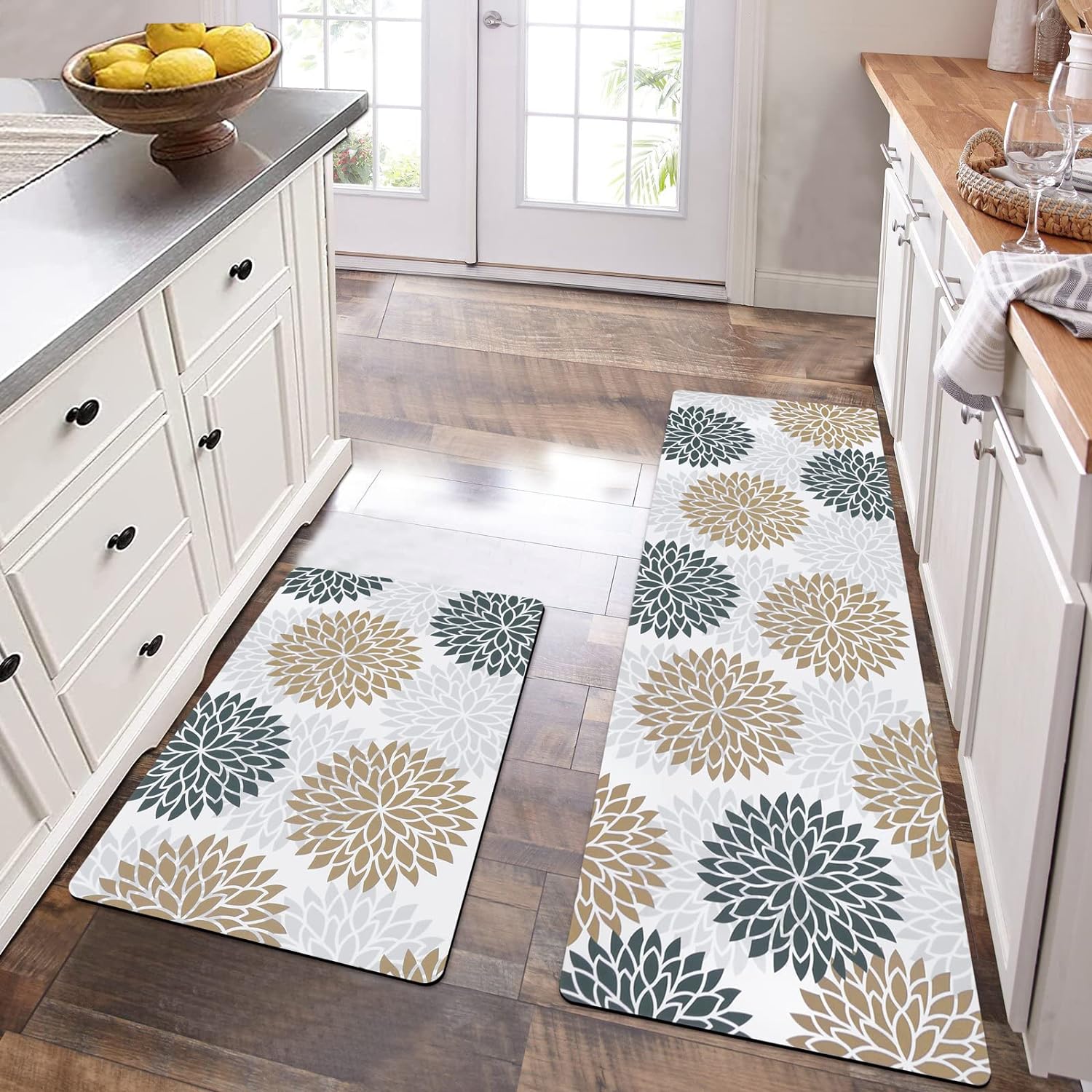 HEBE Anti Fatigue Kitchen Rug Sets 2 Piece Non Slip Kitchen Mats for Floor Cushioned Kitchen Rugs and Mats Waterproof Comfort Standing Mat Runner for Kitchen,Home Office,Sink,Laundry