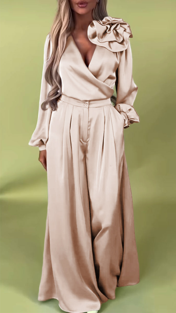 Women's Formal V-neck Satin Elegant Two-Piece Suits