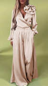 Women's Formal V-neck Satin Elegant Two-Piece Suits