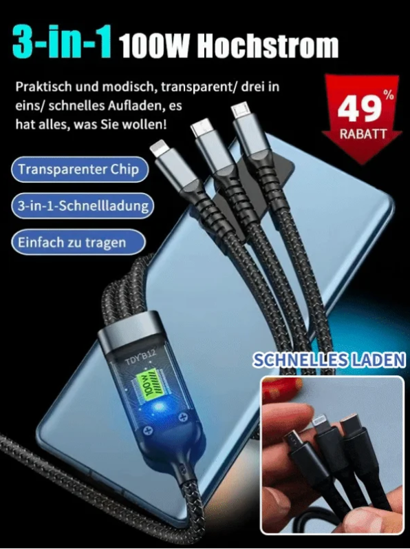 🏆Letzter Tag 49% Rabatt🔥Transparentes, leuchtendes 3-in-1-Datenkabel mit superschneller Aufladung