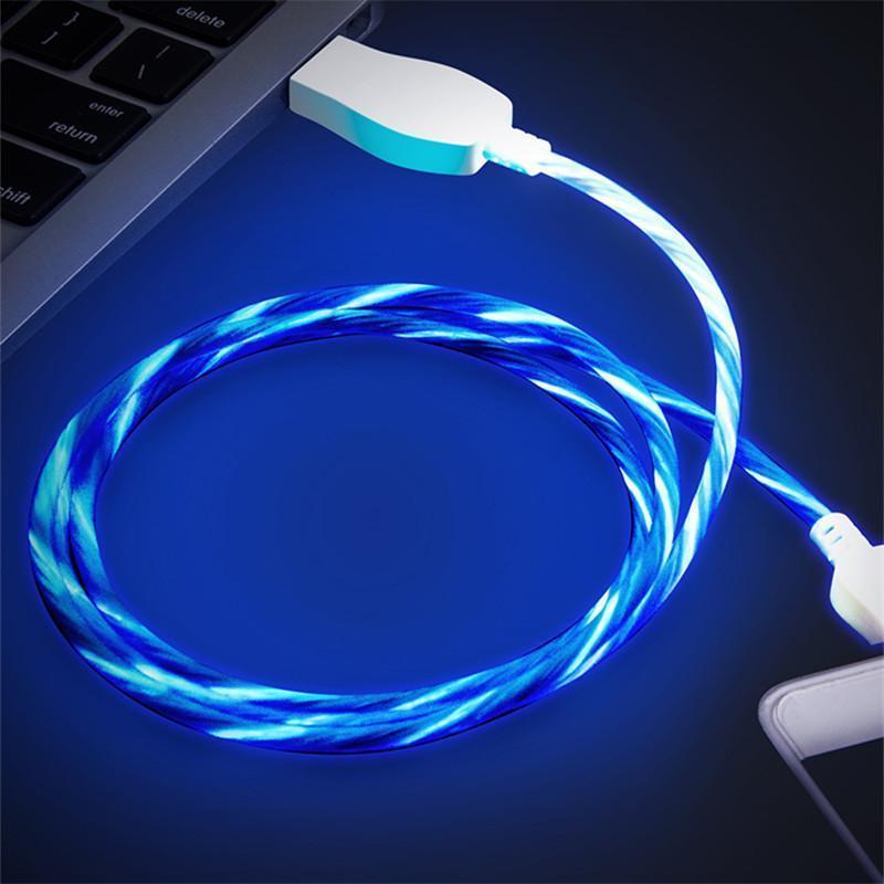 1m Cool LED Visible Flowing Micro USB Charging Cable for iPhone/Android