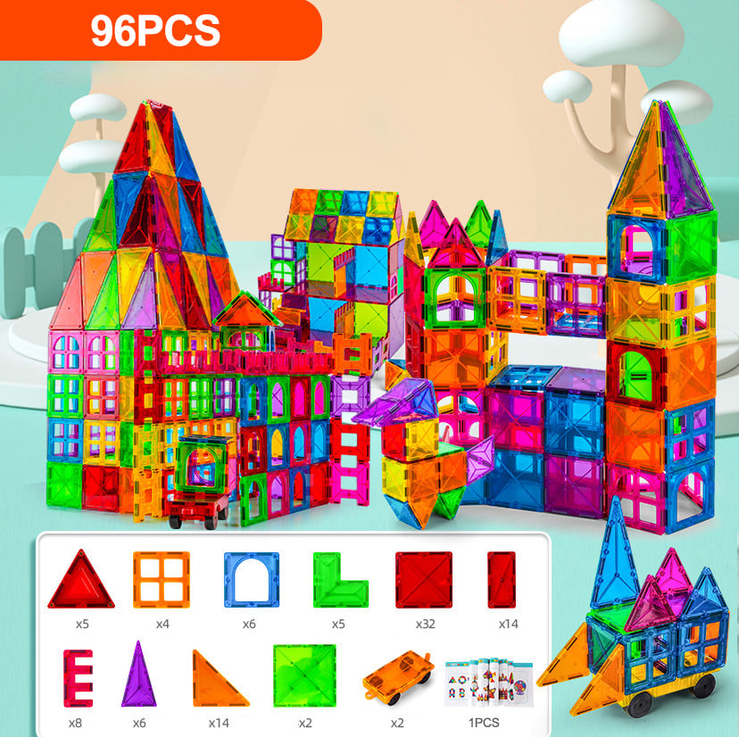 🔥LAST DAY SALE 49% OFF-100PCS Magnetic Tiles Set with 2 Cars, Magnetic Building Tiles