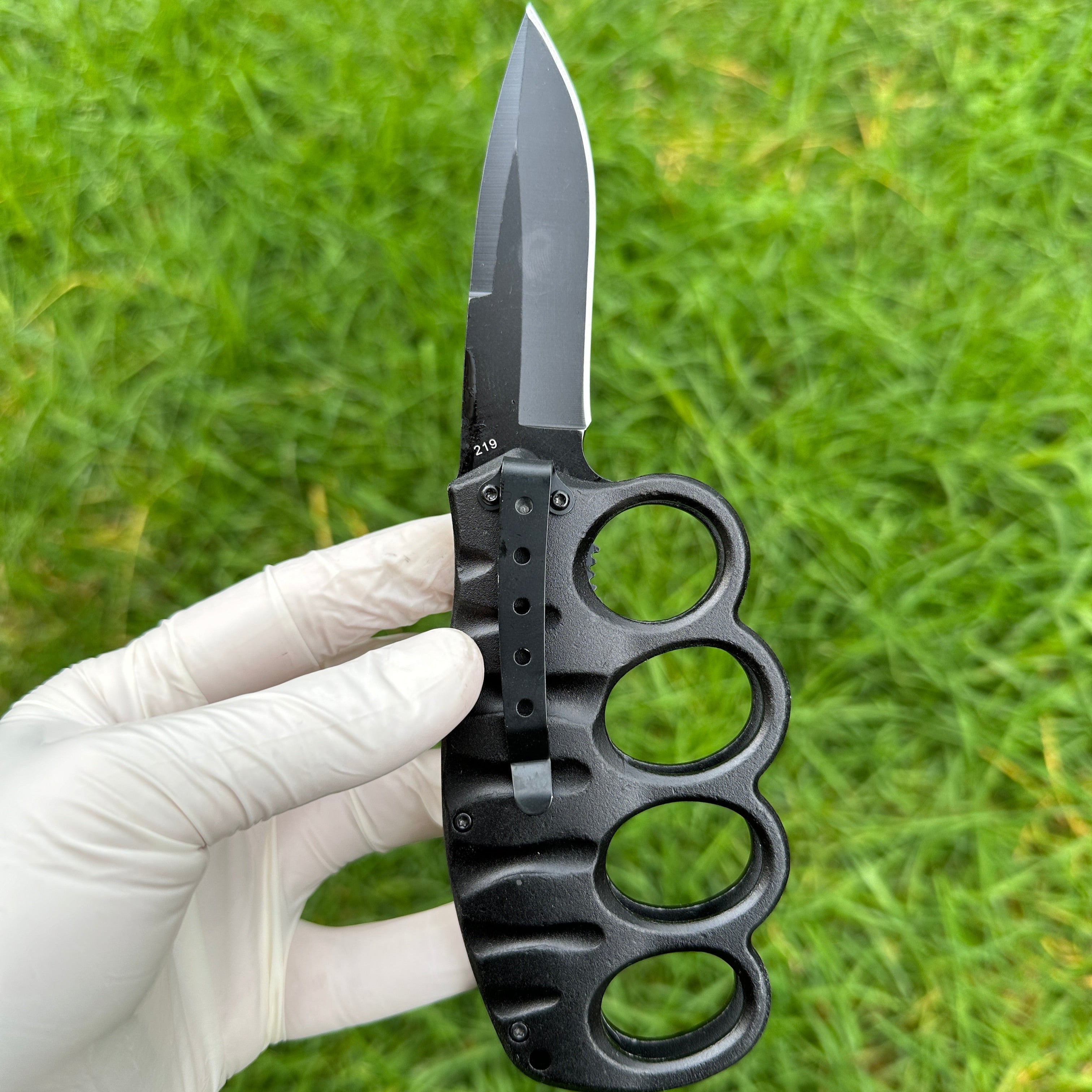 Motifs Knuckle Duster Wooden Handle Folding Knife Defense EDC