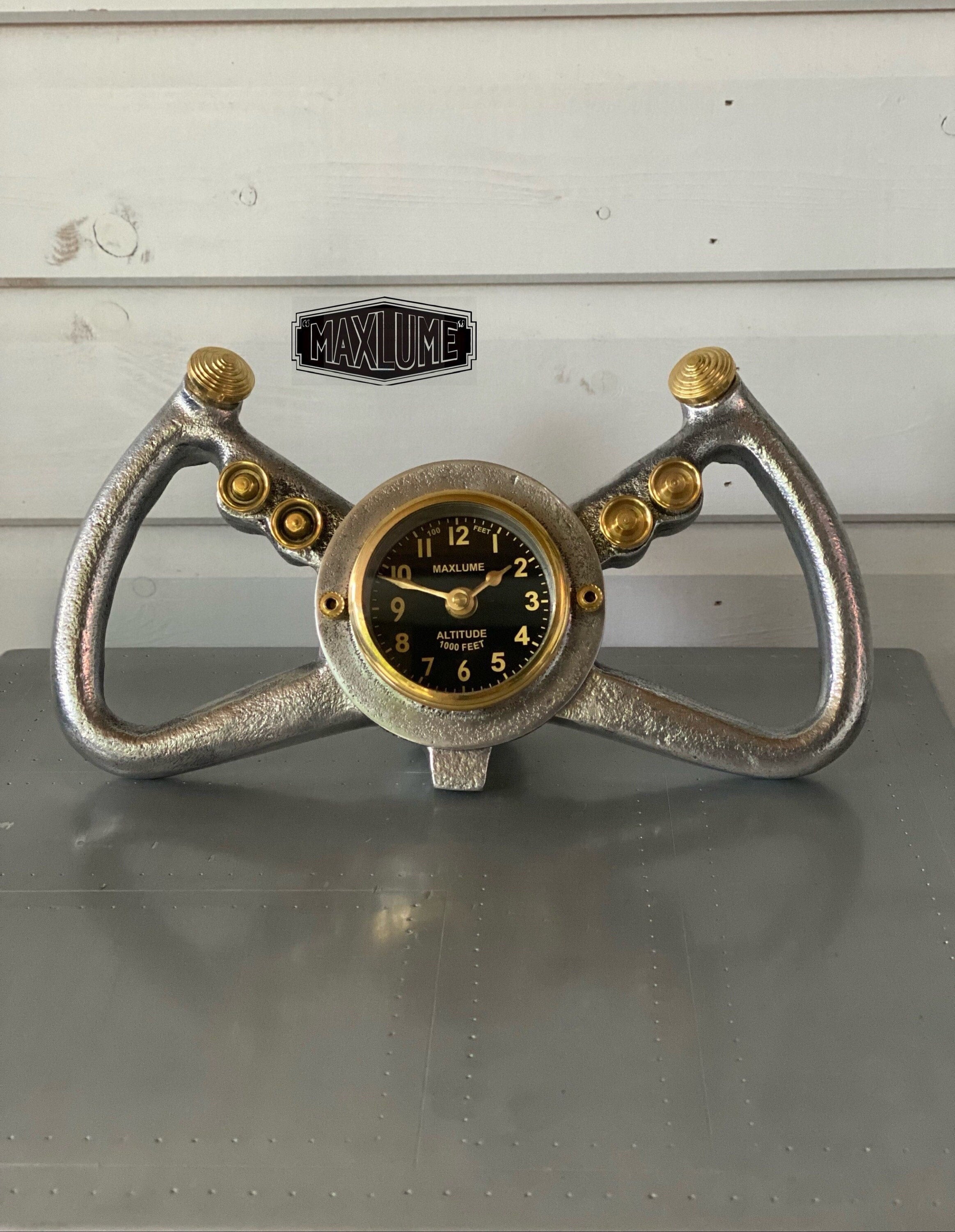 Cockpit Pilots Yoke Aviator Solid Brass Ships Clock Compass Nautical Vintage Industrial Pilot Decor