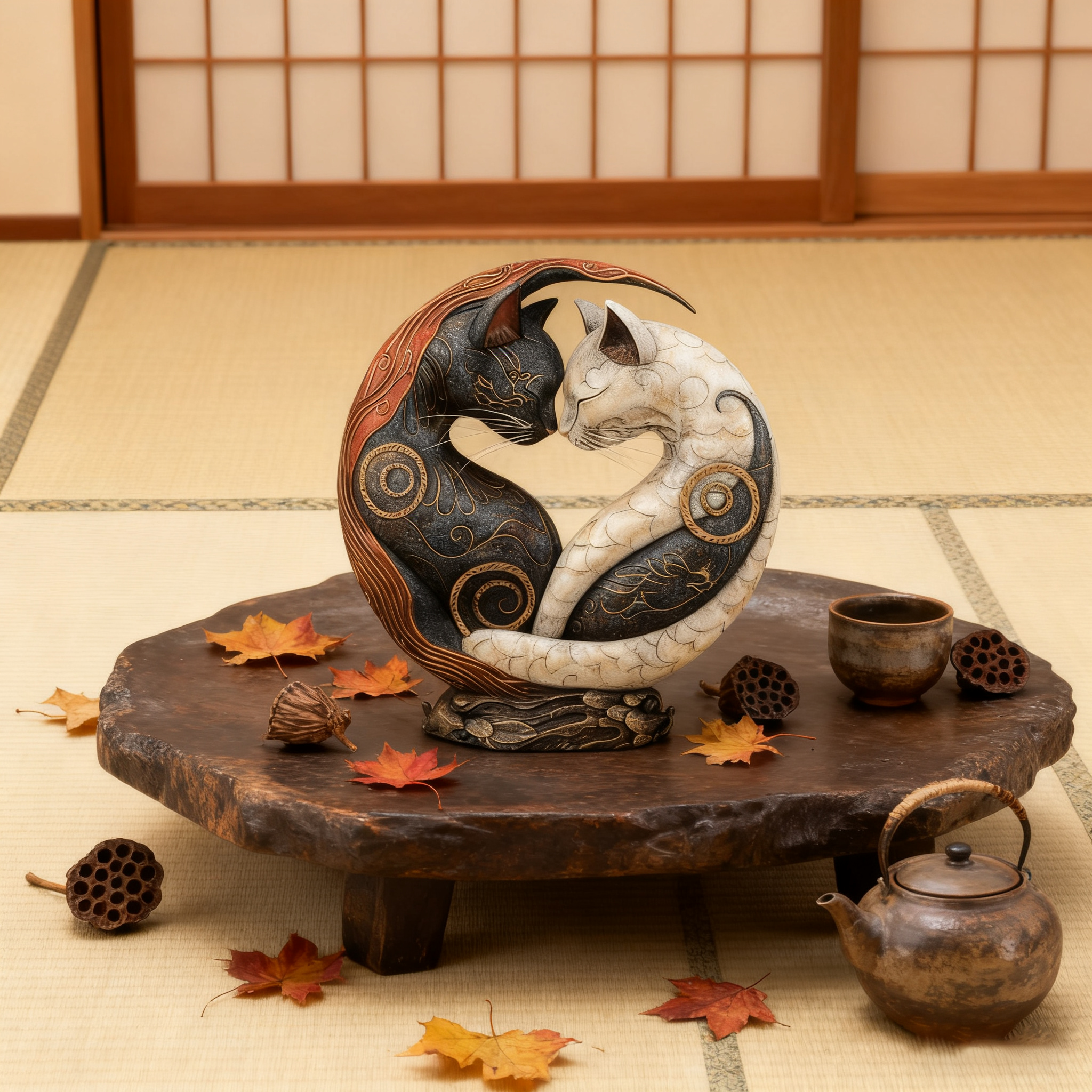 🐈Black and White Cat Yin Yang Art Desk Decor🎁Buy 2 Free Shipping