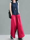 Harriett Vintage Casual Elastic-waist Linen Wide Leg Pants with Pockets