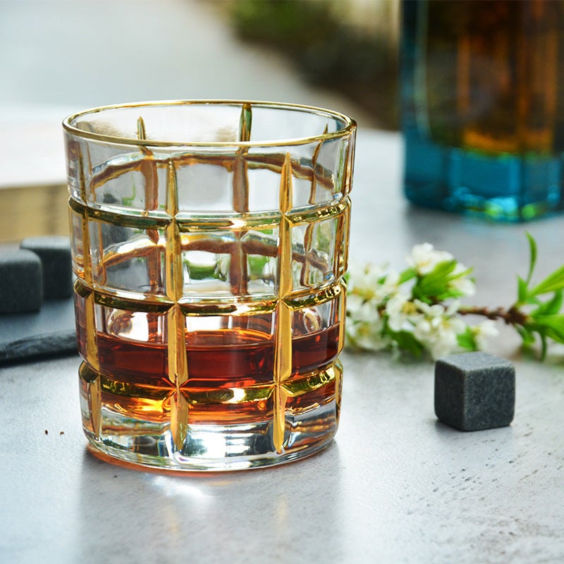 Gold Rim Grid Whiskey Glass
