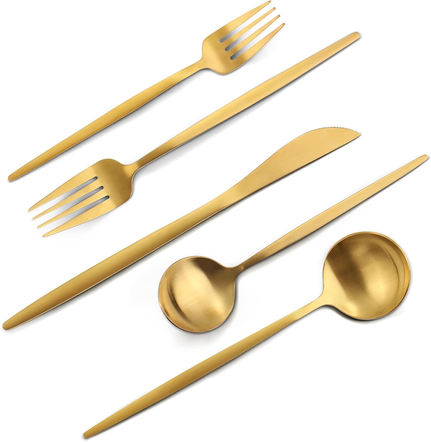 Matte Gold Silverware Set, VANVRO 40-Piece Stainless Steel Flatware Set, Satin Finish tableware Cutlery Set, Service for 8, Home and Restaurant, Dishwasher Safe